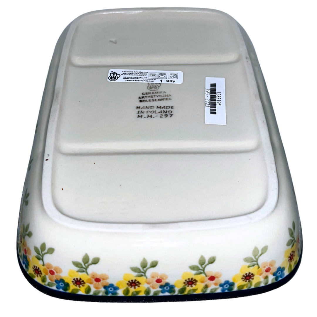 Hand-painted Polish pottery in Buttercup (2225X) features bright yellow florals and classic craftsmanship. Durable, dishwasher-safe, and made in Poland.