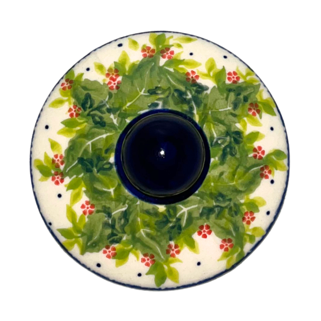 Kalich Polish Pottery Pattern 730 Red Poppy Garden, hand-painted red floral design with green foliage and cobalt accents, Bolesławiec stoneware, durable, dishwasher and microwave safe.