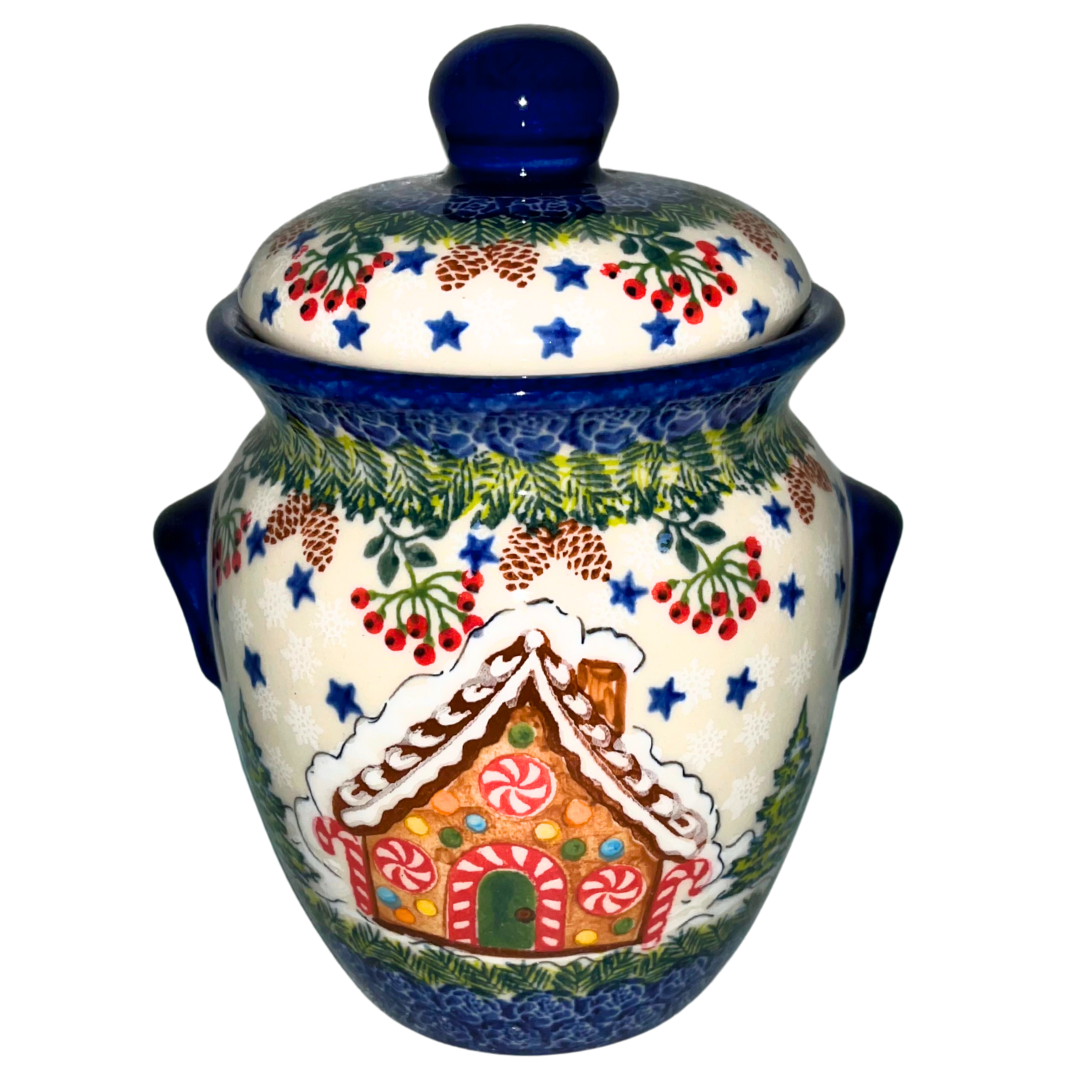 Kalich Polish Pottery Cookie Jar Container 25 oz Gingerbread Cottage