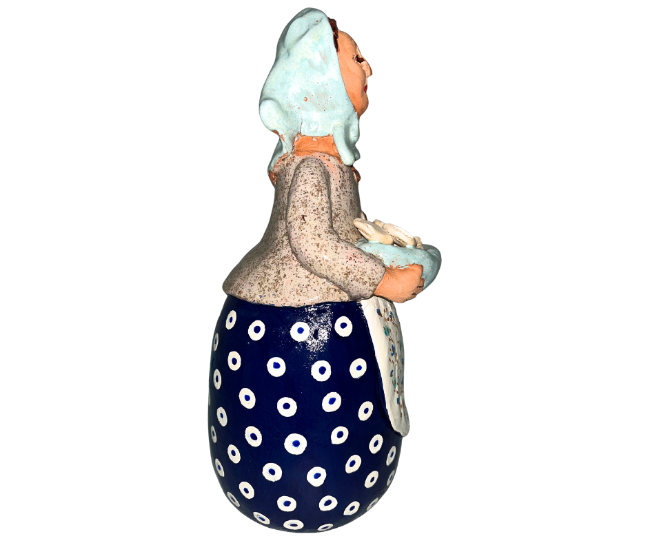 Polish Grannie - Babcia - holding a bowl of Pierogi  Handsculpted Handpainted Folk Art