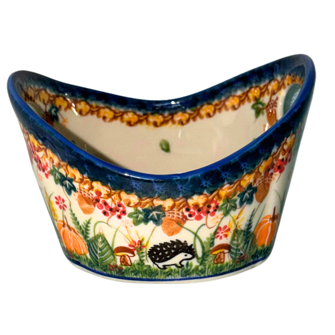 KALICH Polish Pottery Small Bag Container - Pattern 1046 Hedgehogs & Acorns