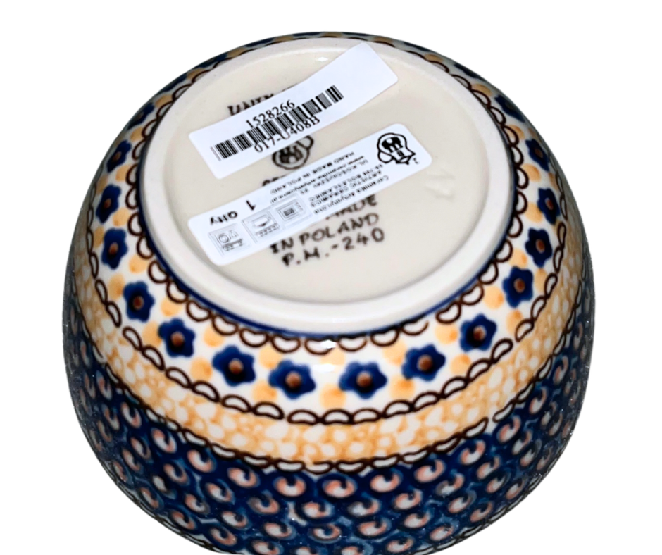 Hand-painted Ceramika Artystyczna Unikat 5" ice cream bowl U408B Marigold Dreams by Jacek Chyła. Authentic Polish pottery from Bolesławiec, oven and dishwasher safe.