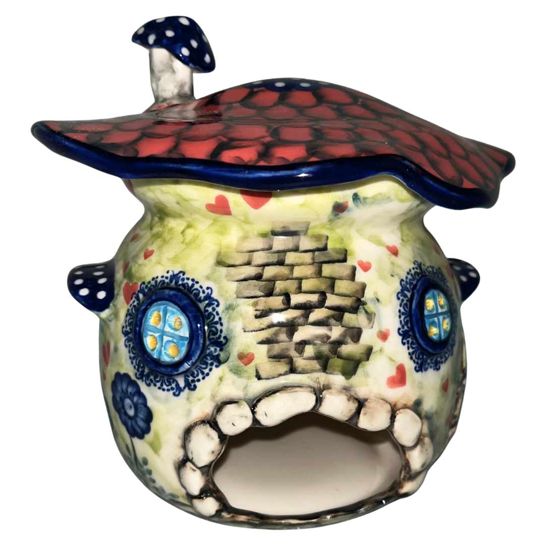 Limited Edition 2026 Kaola Studio tea light house, hand-painted and signed by Aga K. A whimsical Polish pottery collectible that glows beautifully with a tea light.