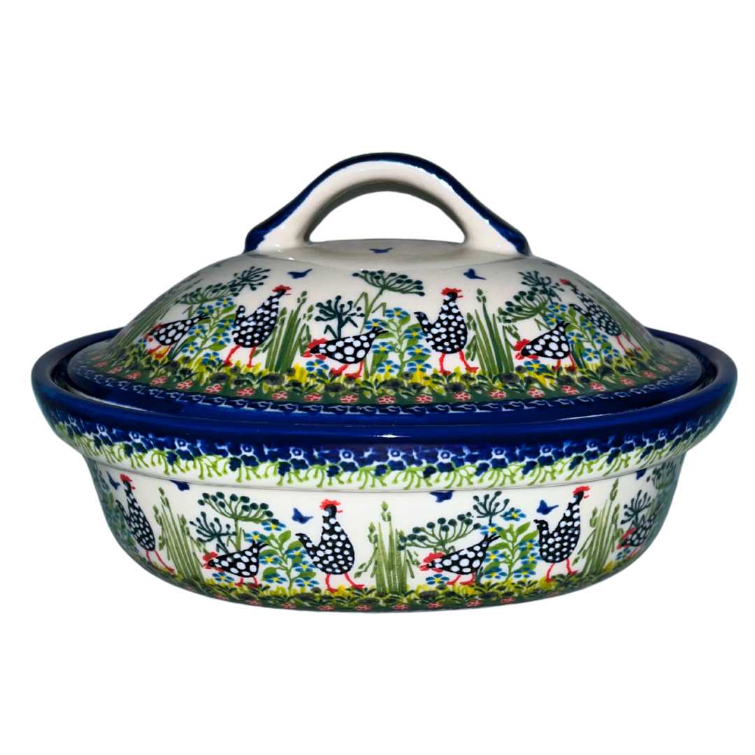 KALICH Polish Pottery Covered Baker Casserole Polka Chicken 950