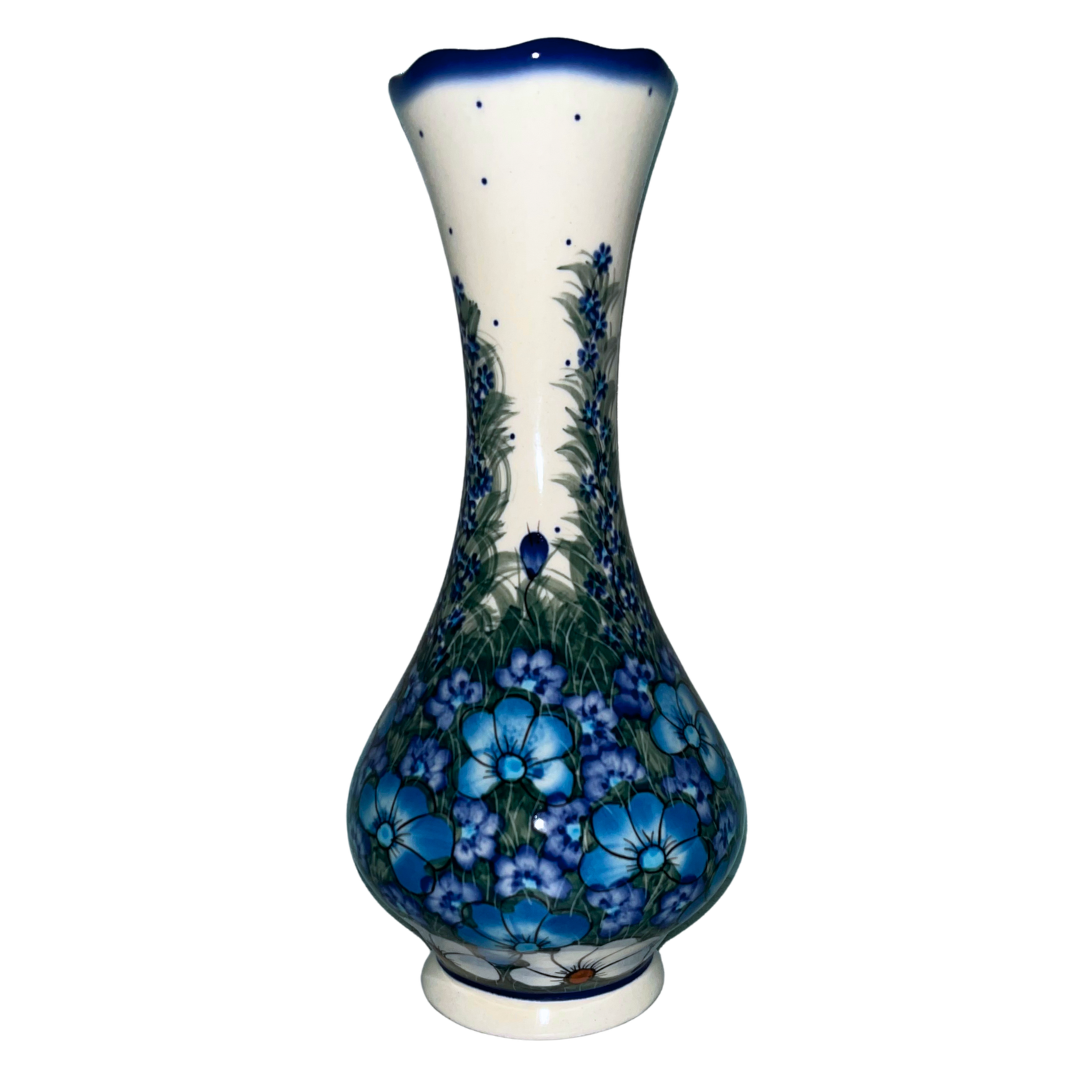 Ceramika Kalich Pattern 127/12 Wildflowers in Blue Polish pottery with hand-painted floral design. Authentic Bolesławiec stoneware, durable, dishwasher, microwave, oven safe.