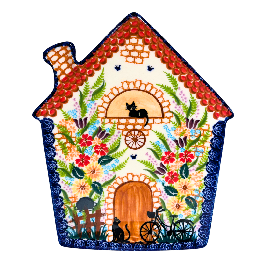 KALICH Polish Pottery House Plate Black Cat Garden Pattern 1282