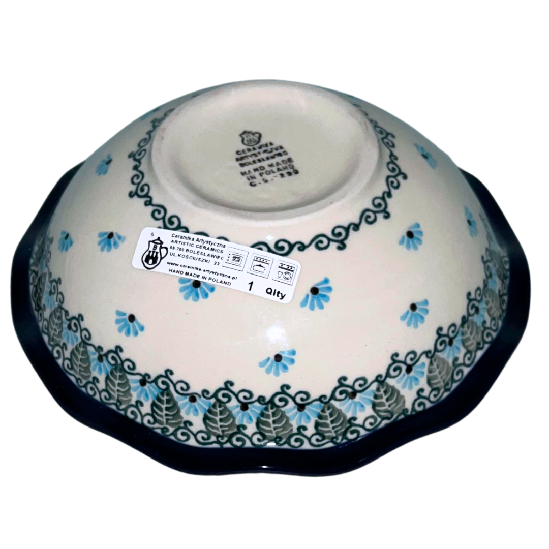 Ceramika Artystyczna pattern U4992 Polish pottery. Hand-painted blue Forget Me Not floral design on durable stoneware. Elegant, dishwasher safe, and perfect for everyday use or display.