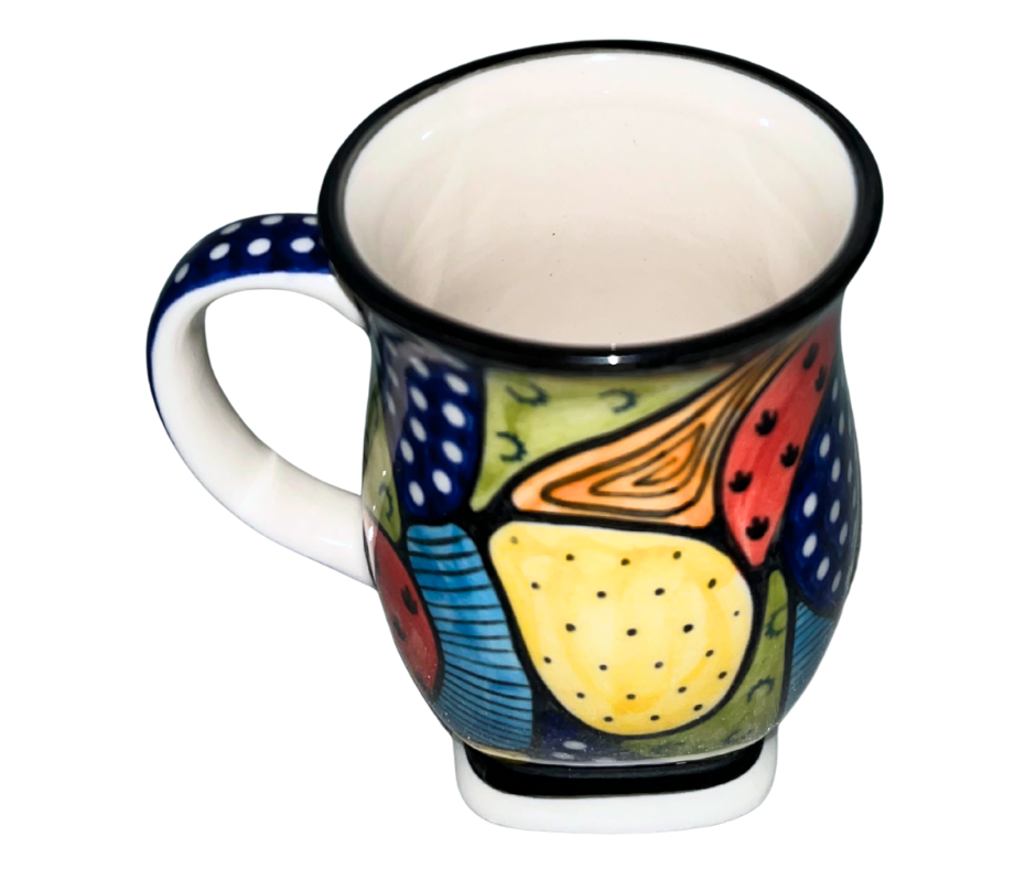 Limited Edition 2025 Polish pottery tulip mug by Kaola Studio, signed by P. Pachum. Impressionist Unity pattern, hand-painted in Bolesławiec, Poland.