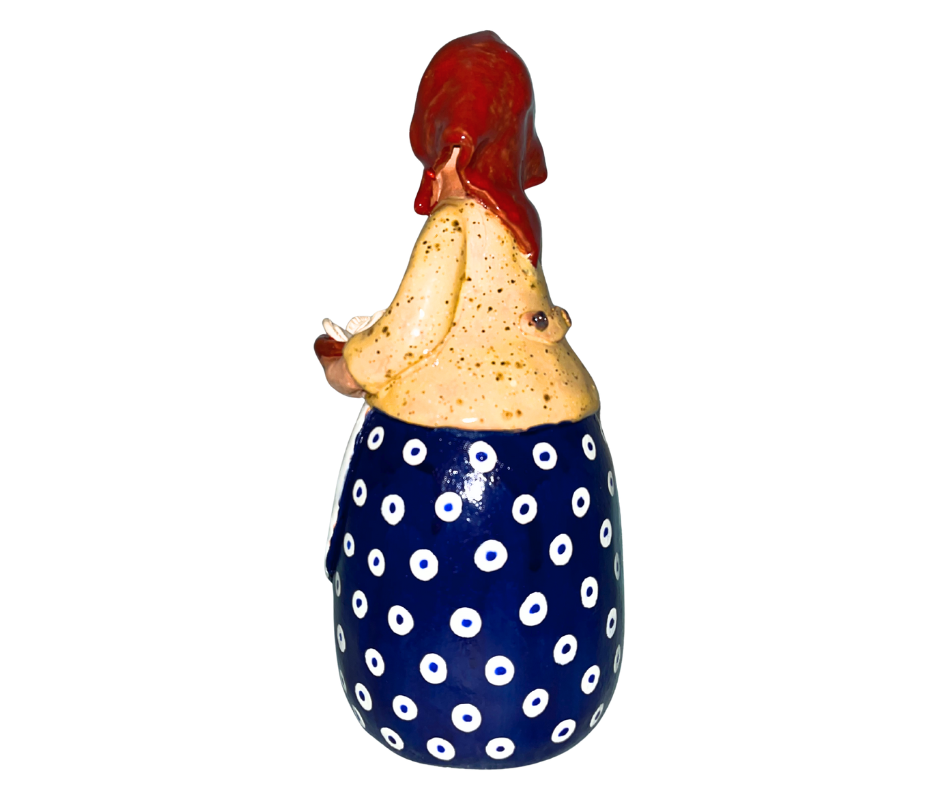 Polish Grannie - Babcia - holding a bowl of Pierogi  Handsculpted Handpainted Folk Art