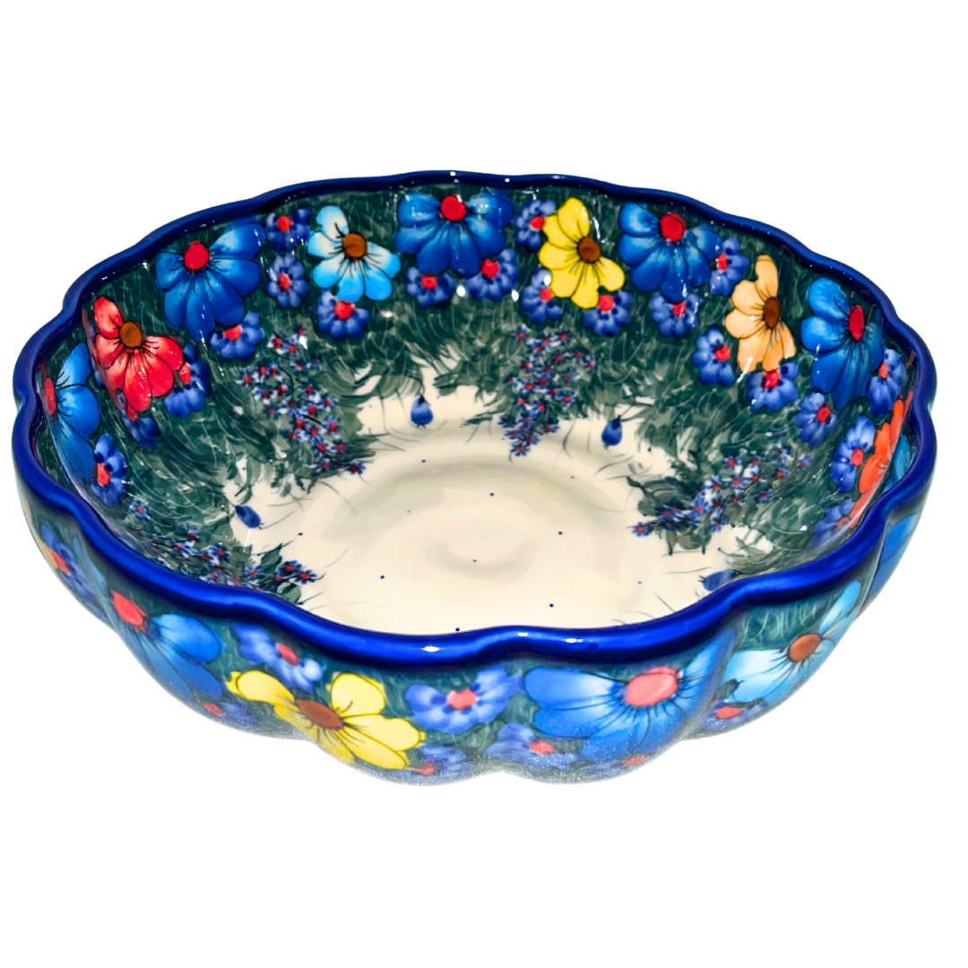 KALICH POLISH POTTERY 10 inch Pumpkin Bowl Wildflowers 127