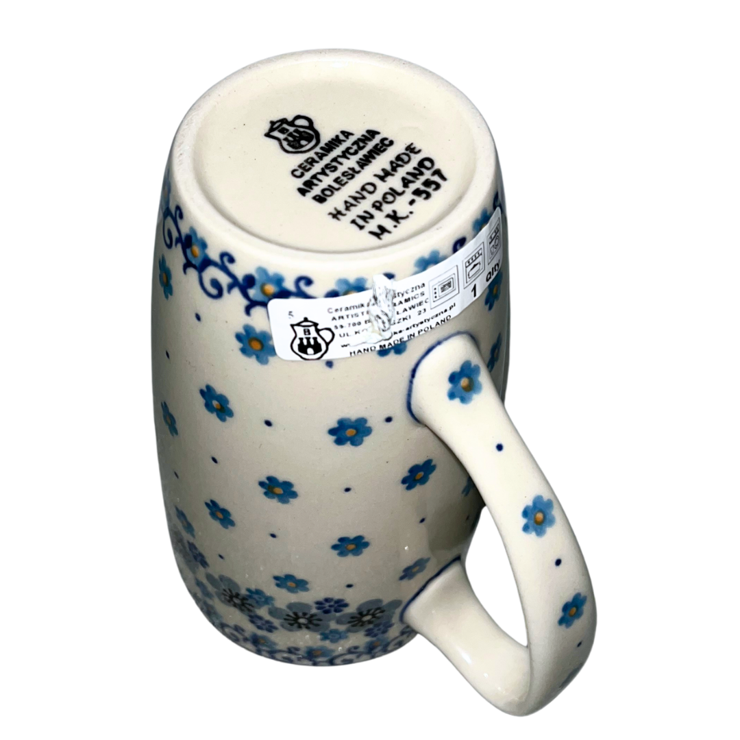 Ceramika Artystyczna Polish pottery pattern 2610X Friendly Fowl with blue florals and ducks. Handmade stoneware from Bolesławiec, durable and dishwasher safe.