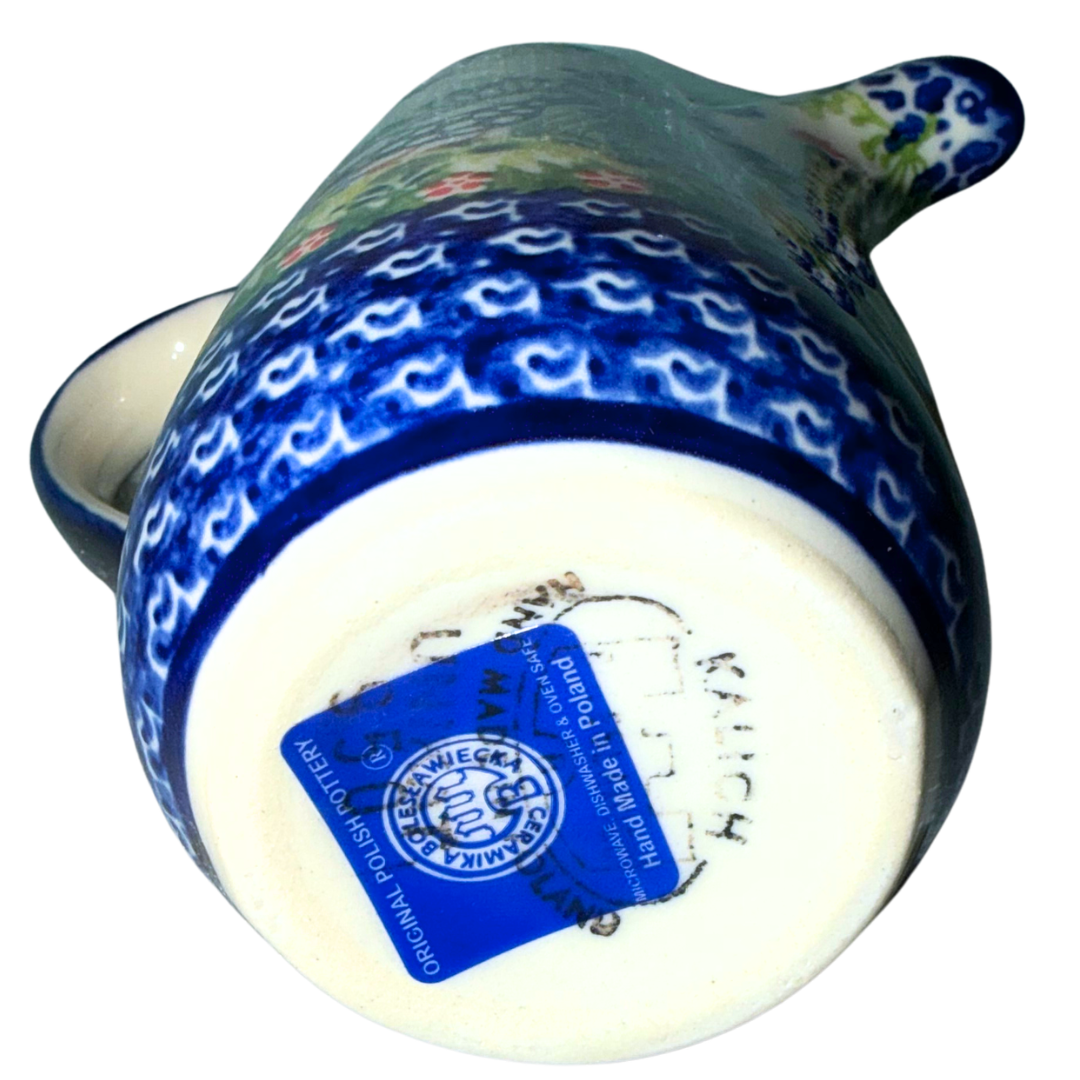 Ceramika Kalich Pattern 950 Polka Chicken Polish pottery with hand-painted hens and floral garden design.