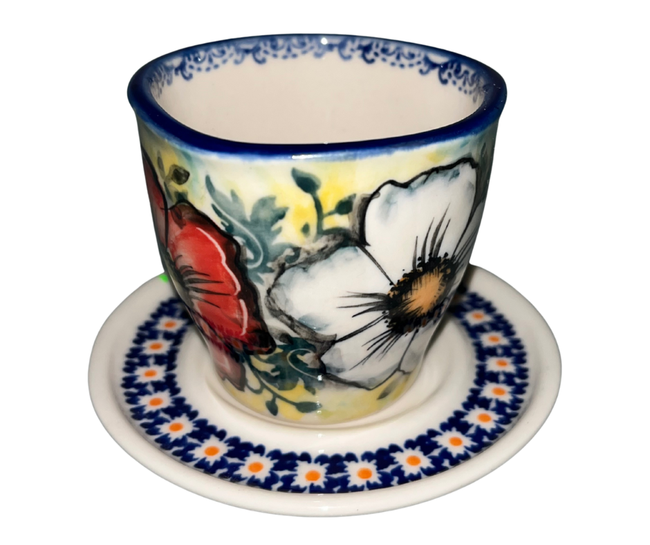 Kaola Studio Polish Pottery 2 oz Cup & Saucer. Limited Edition Cup Signed by Aga K.