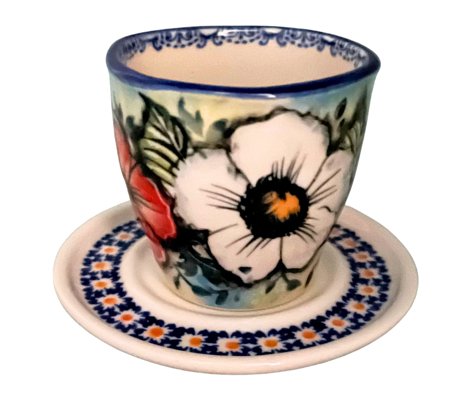 Kaola Studio Polish Pottery 2 oz Cup & Saucer. Limited Edition Cup Signed by Aga K.