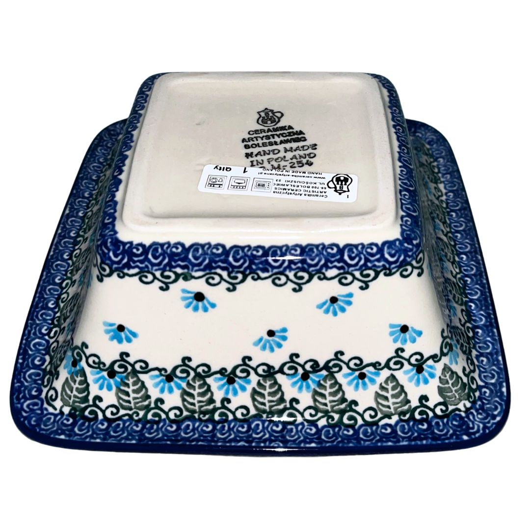 Ceramika Artystyczna pattern U4992 Polish pottery. Hand-painted blue Forget Me Not floral design on durable stoneware. Elegant, dishwasher safe, and perfect for everyday use or display.