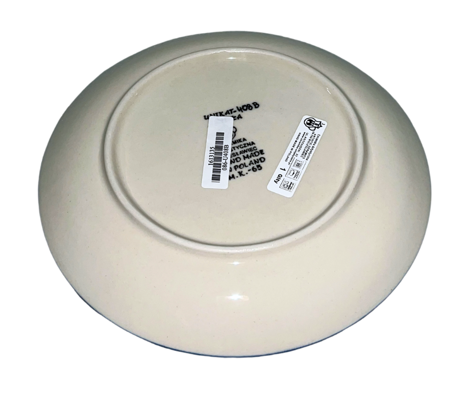 Hand-painted Ceramika Artystyczna Unikat 8' salad dessert plate in U408B Marigold Dreams by Jacek Chyła. Authentic Polish pottery from Bolesławiec, oven and dishwasher safe.