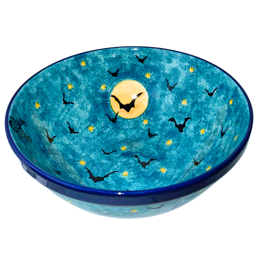 Ceramika Artystyczna U5264 Polish Pottery 9 inch Bowl Moonlight Bats