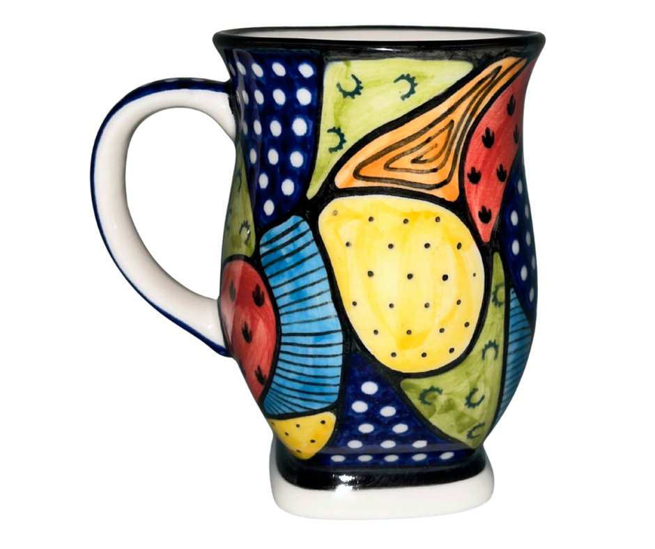 Limited Edition 2025 Polish pottery tulip mug by Kaola Studio, signed by P. Pachum. Impressionist Unity pattern, hand-painted in Bolesławiec, Poland.