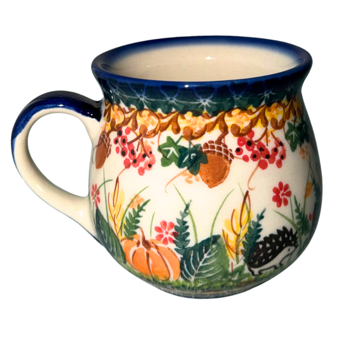 kalich polish pottery 8 oz bubble mug hedgehogs acorns 1046