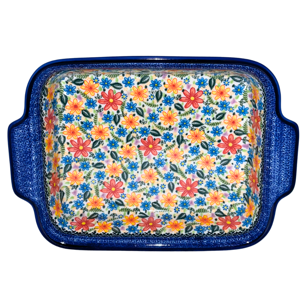 Handmade Ceramika Kalich Pattern 403 Valencia Polish Pottery featuring vibrant floral artwork. Durable stoneware that is oven, microwave, and dishwasher safe.