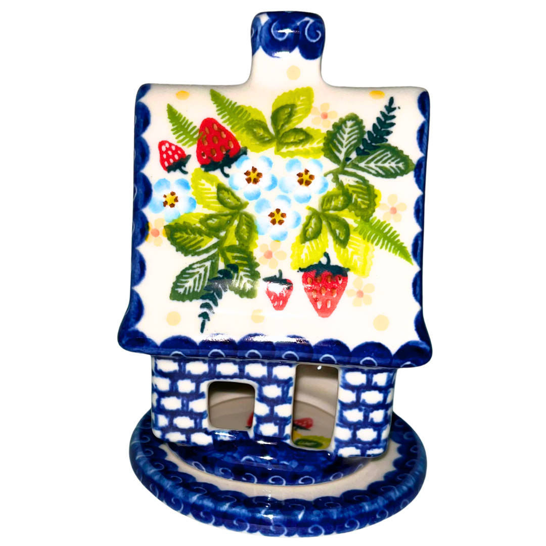 Ceramika Kalich Pattern 1085 Summer Strawberries Polish pottery with hand-painted strawberries, blossoms, and butterfly. Authentic Bolesławiec stoneware, dishwasher, microwave, and oven safe.