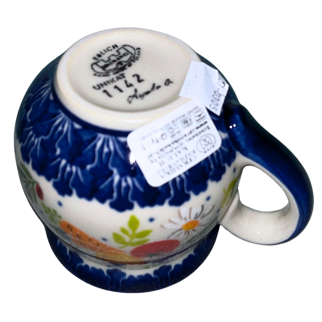 Ceramika Kalich 1142 Farmers Market pattern, hand-painted vegetable and floral Polish pottery with cobalt accents, cheerful Bolesławiec kitchen-inspired stoneware design.