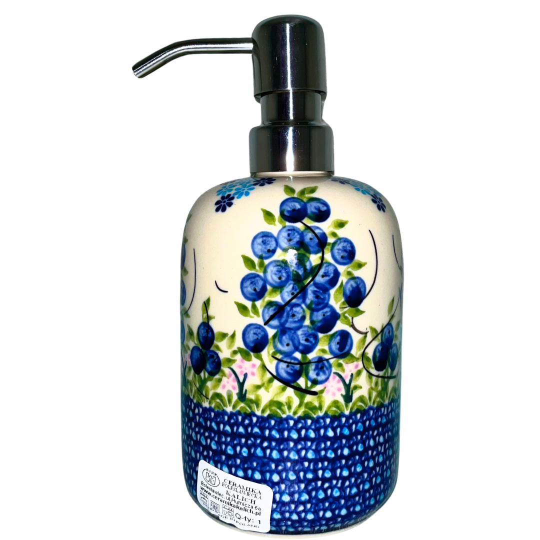 Kalich Polish Pottery Pattern 288 Blueberries, hand-painted berry and floral design with cobalt accents, Bolesławiec stoneware, durable, dishwasher and microwave safe, nature-inspired pattern.