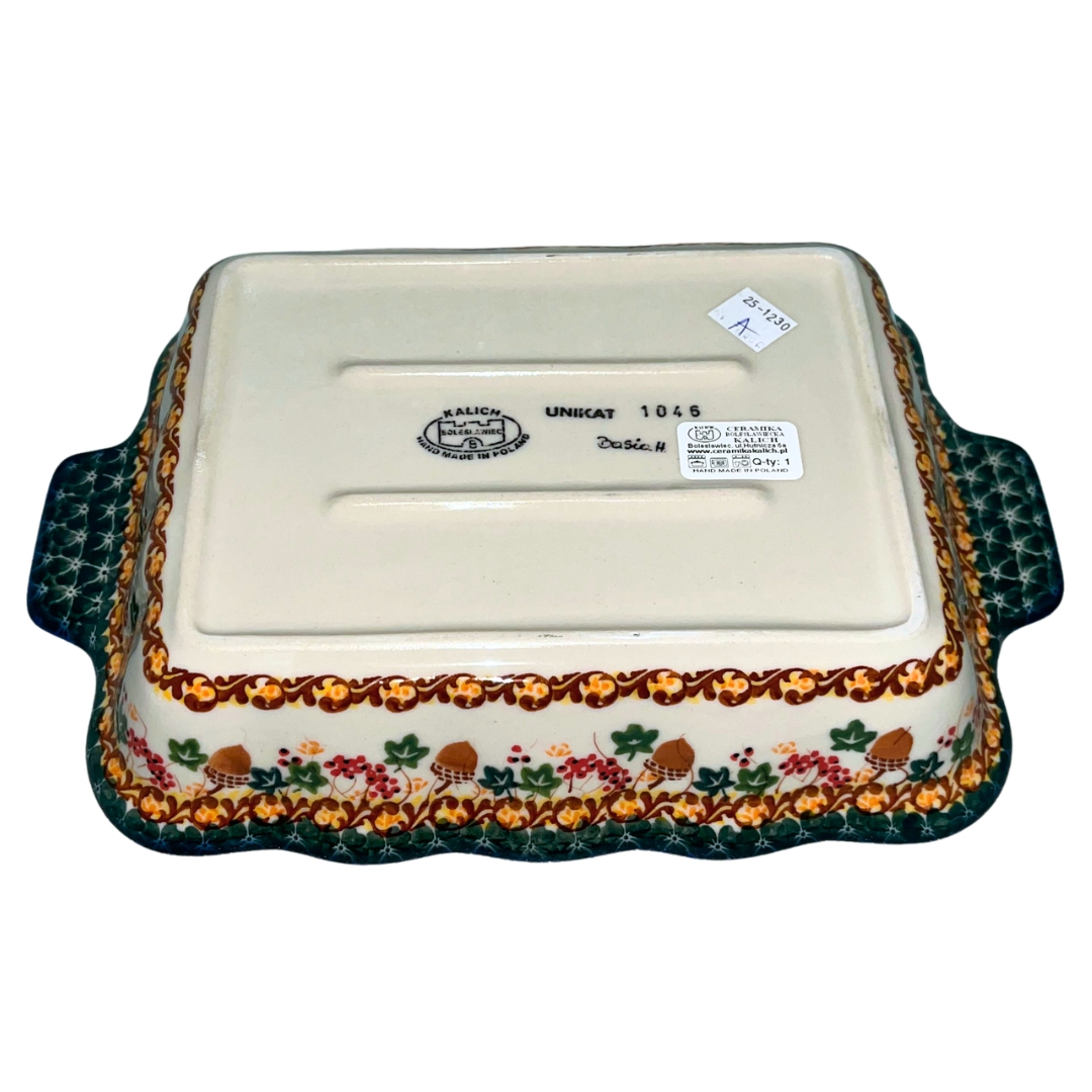 Ceramika Kalich Polish pottery hedgehog pattern 1046. Hand-painted stoneware with woodland design. Durable, oven-safe, and perfect for everyday use or gifting.