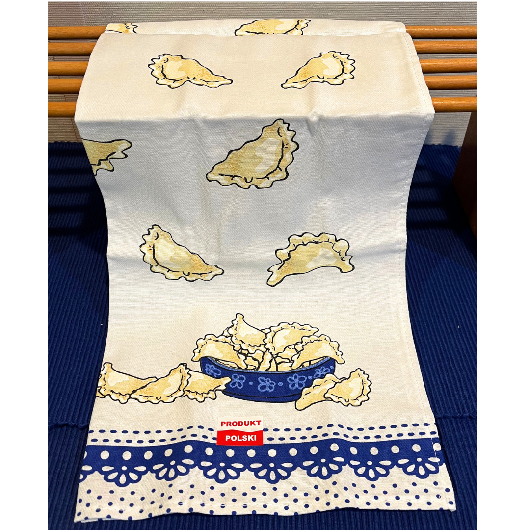 Pierogi pattern kitchen towel. Set of 3 100% cotton 18x24 towels made in Poland.