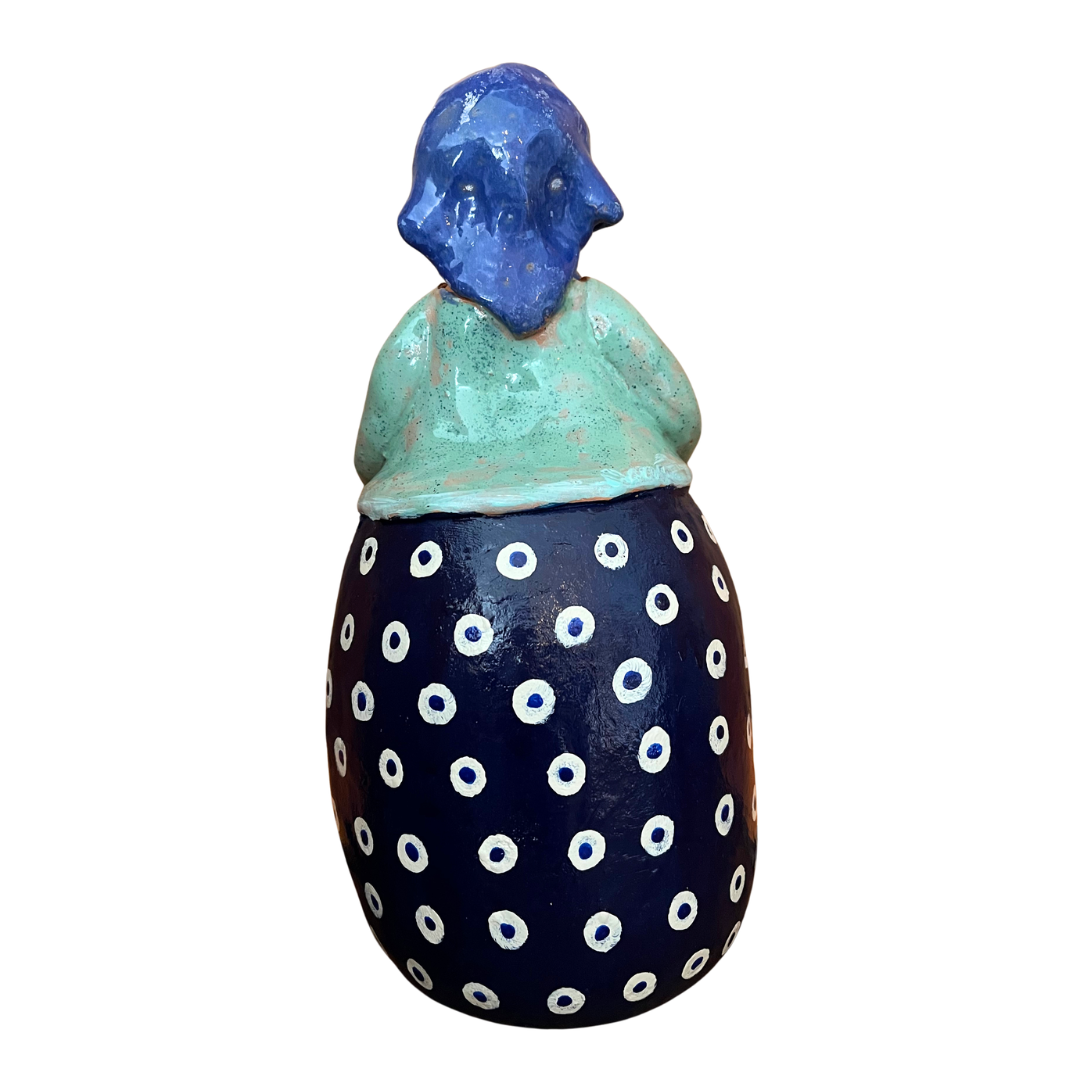 Hand-painted Polish folk art babcia grannie figurine holding a loaf of bread