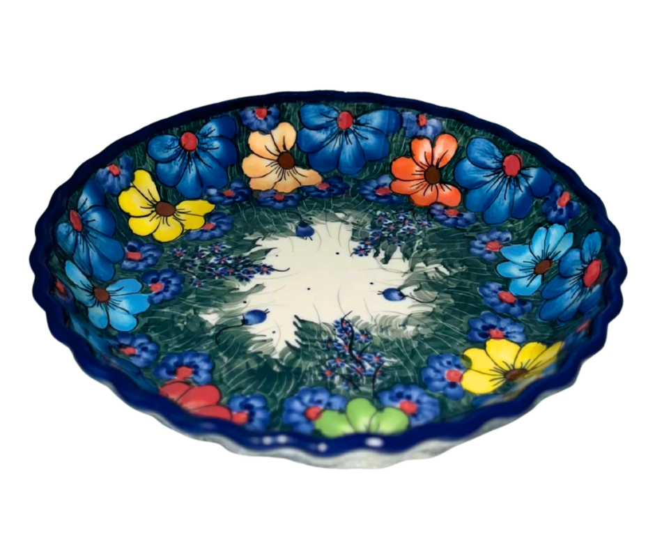 Ceramika Kalich Pattern 127/12 Wildflowers in Blue Polish pottery with hand-painted floral design. Authentic Bolesławiec stoneware, durable, dishwasher, microwave, oven safe.