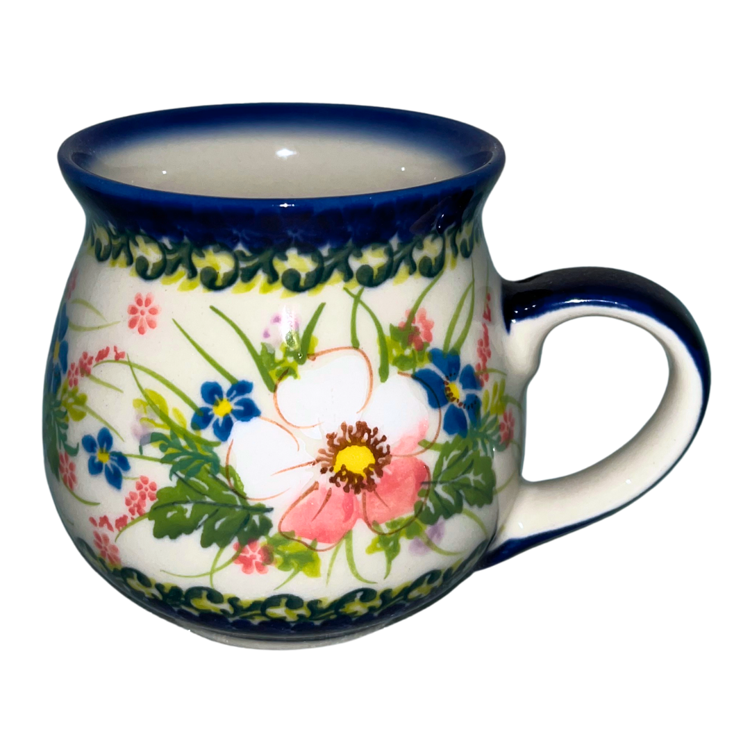 Kalich Polish Pottery 17 oz Bubble Mug in Pink Ruffle pattern 755. Oven dishwasher and microwave safe.