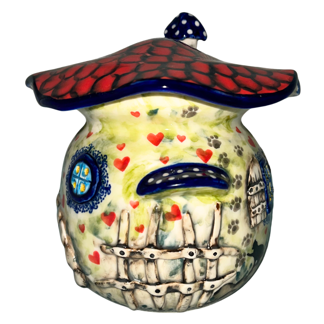 Limited Edition 2026 Kaola Studio tea light house, hand-painted and signed by Aga K. A whimsical Polish pottery collectible that glows beautifully with a tea light.