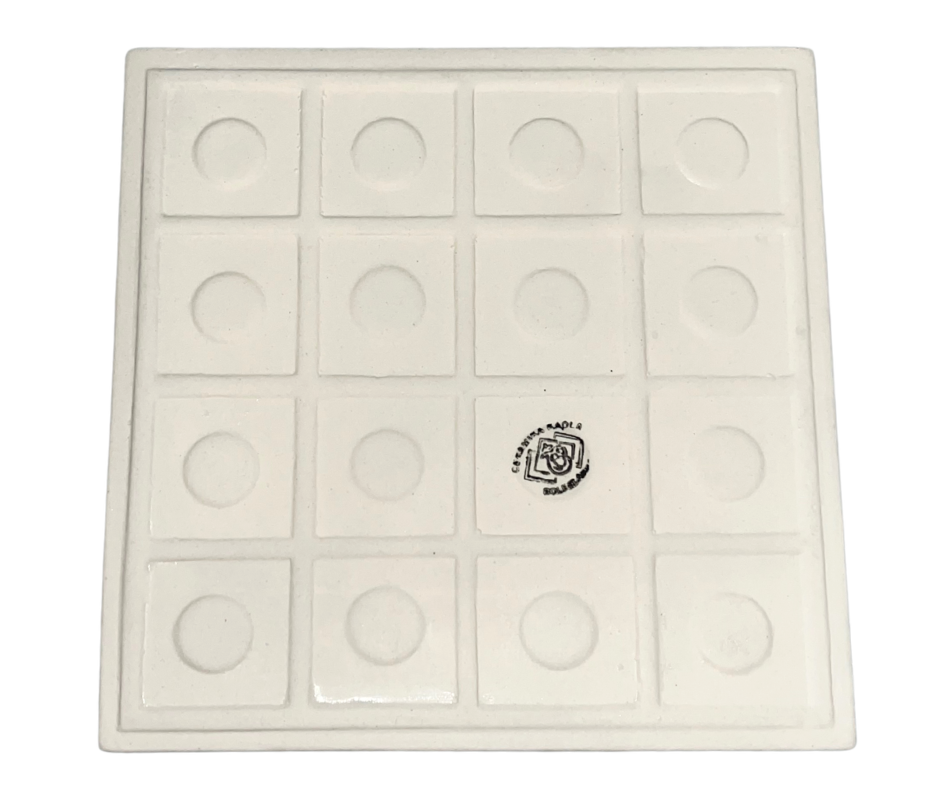 6x6 cobalt and aqua ceramic mandala tile by Kaola, factory stamped, unsigned art tile with blue floral medallion design, decorative wall or display tile.