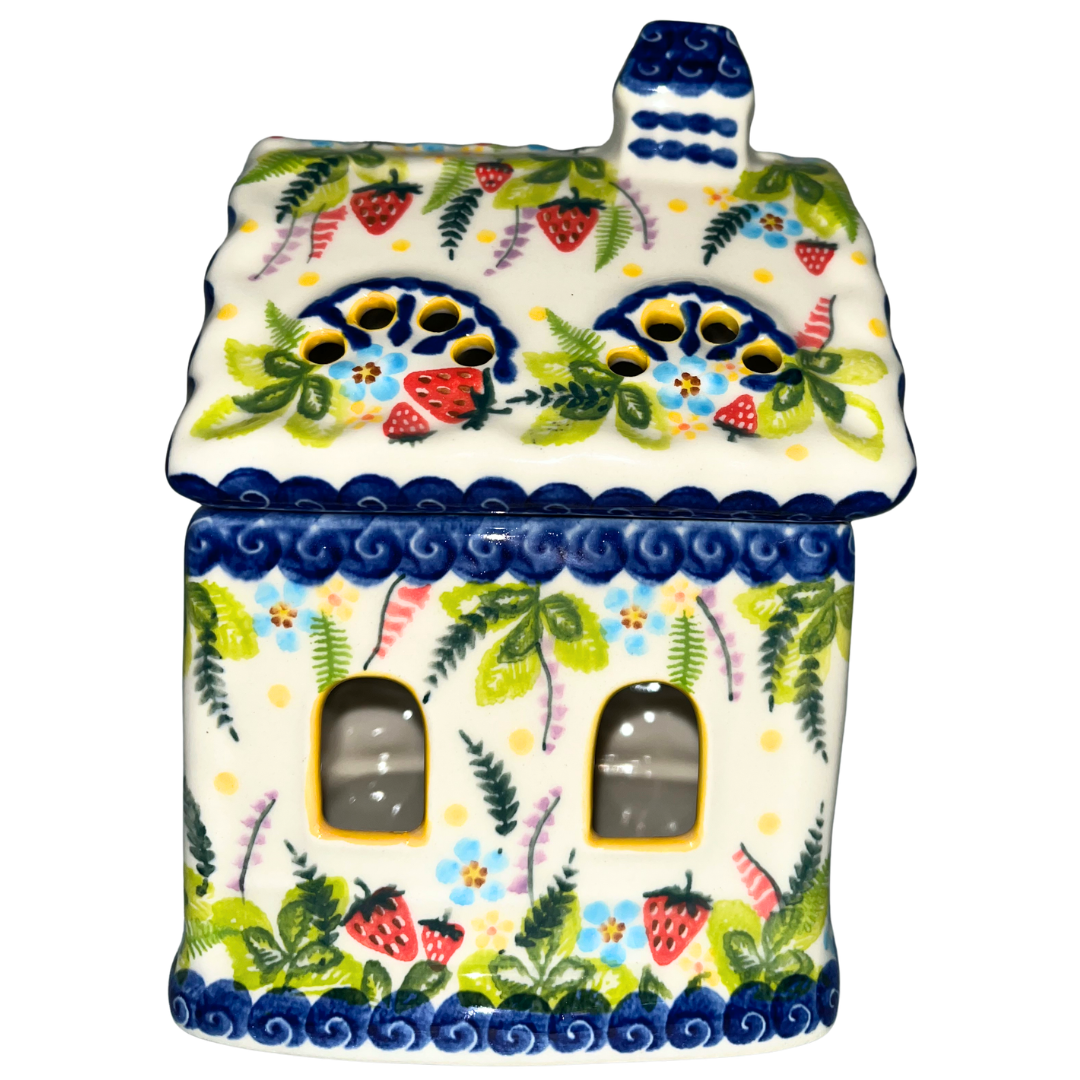 Ceramika Kalich Pattern 1085 Summer Strawberries Polish pottery with hand-painted strawberries, blossoms, and butterfly. Authentic Bolesławiec stoneware, dishwasher, microwave, and oven safe.