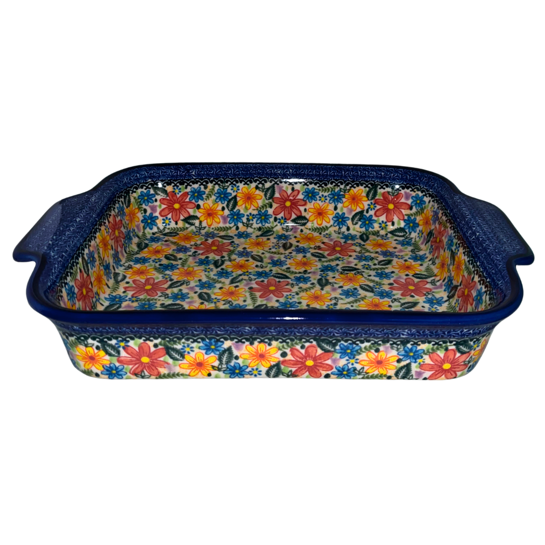 Handmade Ceramika Kalich Pattern 403 Valencia Polish Pottery featuring vibrant floral artwork. Durable stoneware that is oven, microwave, and dishwasher safe.