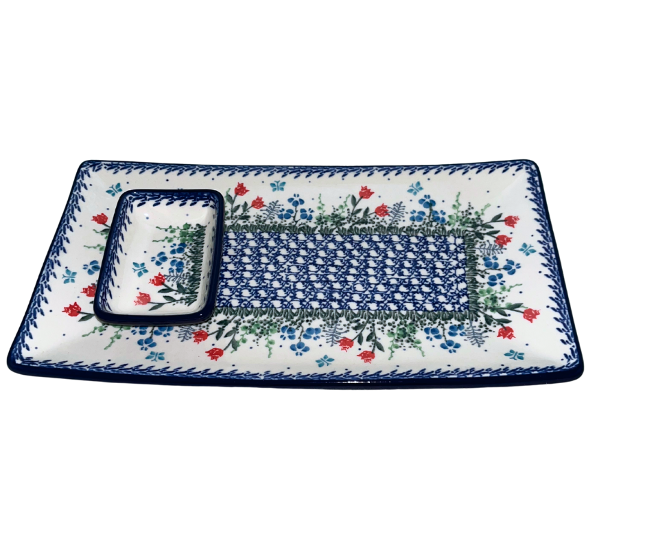 Ceramika Artystyczna CA 2903X Polish Pottery Sushi Tray Set with Bowl. Tulip Horizon