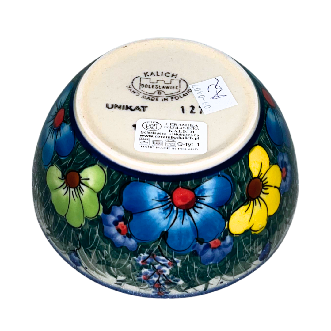 Ceramika Kalich Pattern 127 Wildflowers Polish pottery with hand-painted colorful flowers and greenery. Authentic Bolesławiec stoneware, durable, dishwasher, microwave, and oven safe.