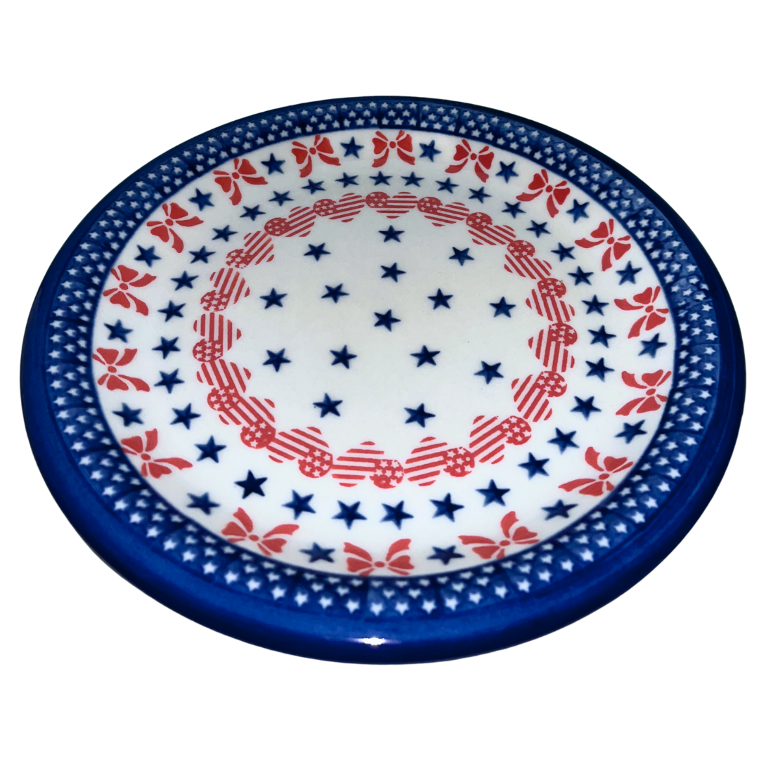 Ceramika Kalich Stars & Stripes features red, white and blue stars with patriotic heart motifs and cobalt accents. Hand-painted Polish pottery handcrafted in Poland.