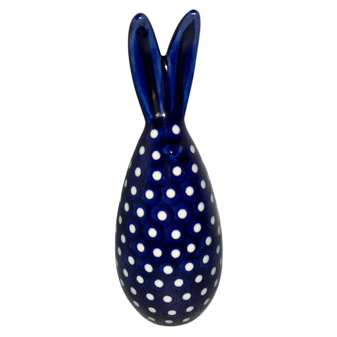 Kaola Studio Polish Pottery 5.75 inch Tall Ears Bunny Cobalt with White Dots
