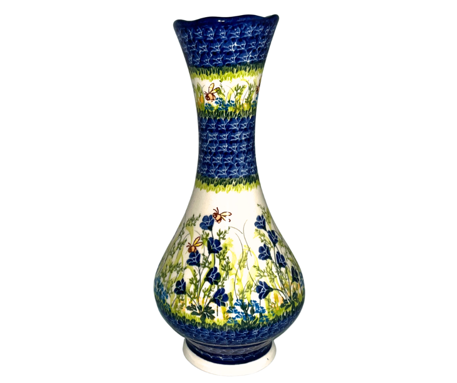 Kalich Polish Pottery Golden Honey pattern featuring hand-painted bees and wildflowers. A charming, durable stoneware collection perfect for everyday use and collecting.