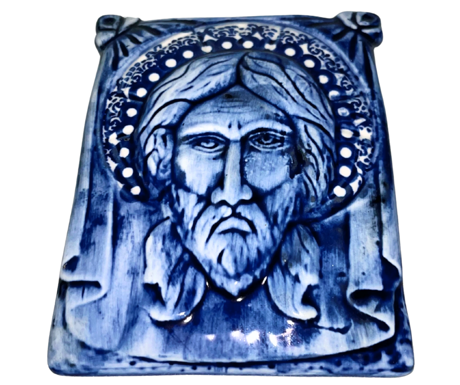 Kaola Studio Polish Pottery Religious Icon 5 x 4 inch Icon in Blue Wash