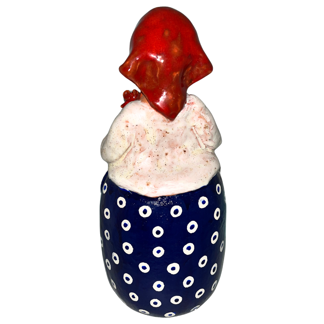 Hand-painted folk art babcia grannie figurine holding a rooster