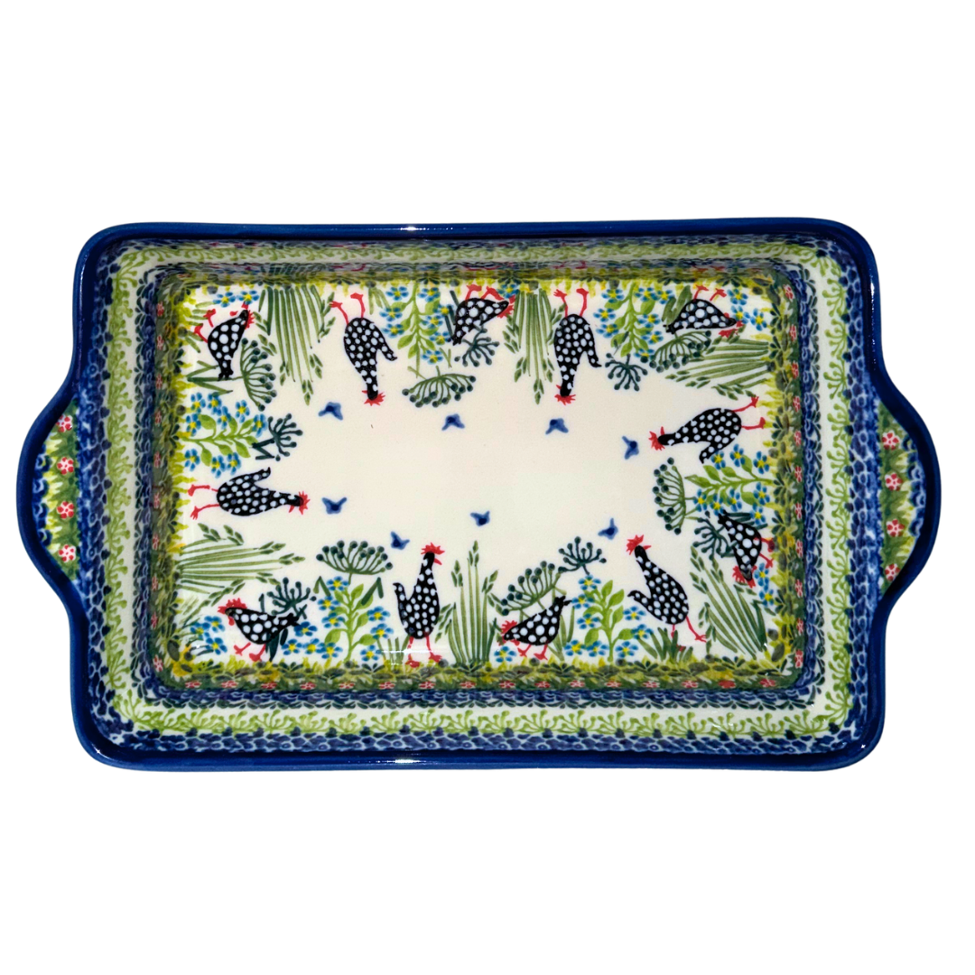 KALICH Polish Pottery Rectangular Baker 11x7 Polka Chicken 950