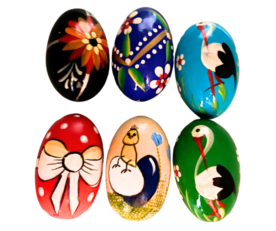 PISANKI Polish Hand Painted Wooden Eggs - Set of 6