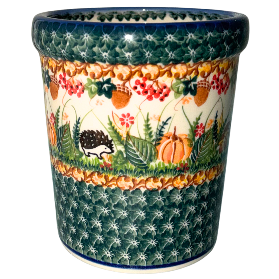 Charming Ceramika Kalich Pattern 1046 Hedgehogs and Acorns Polish pottery. Hand-painted with hedgehogs, acorns & leaves. Dishwasher, microwave & oven safe.