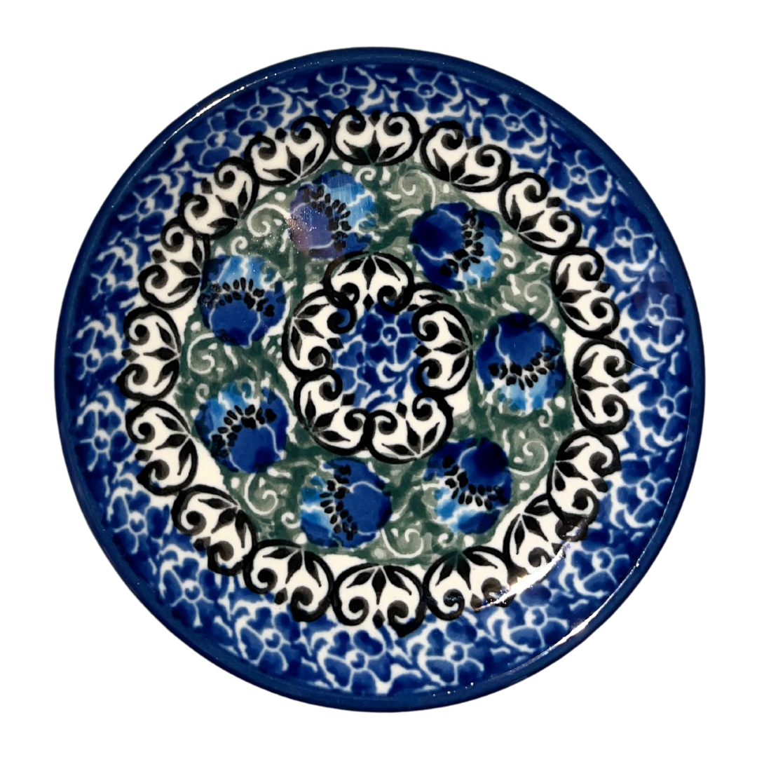 Hand-painted Ceramika Artystyczna Polish pottery in Pattern 1513X Peacock Feather. Elegant cobalt feather motifs with green vines. Durable stoneware, dishwasher, microwave, oven and freezer safe.