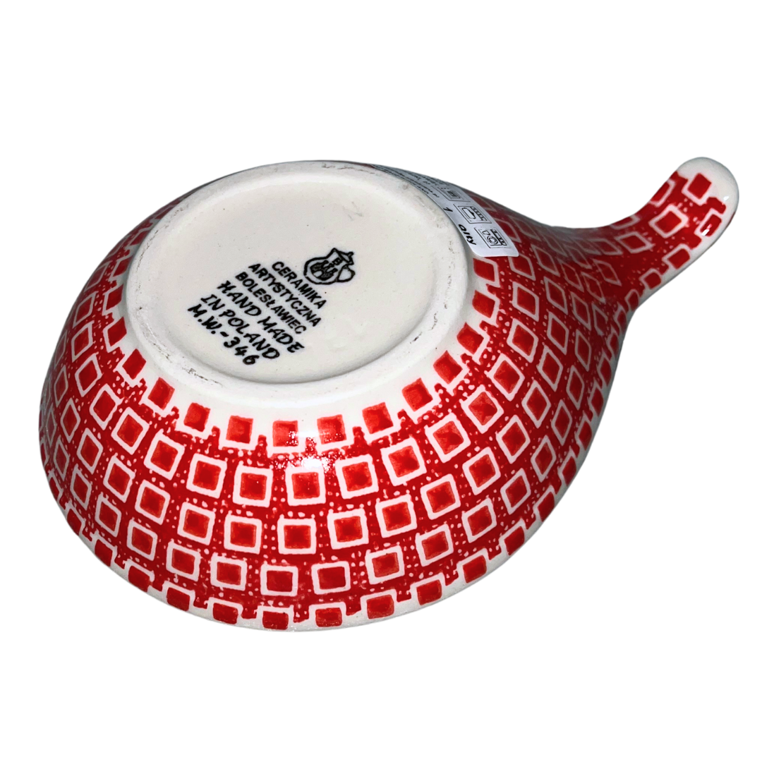 Ceramika Artystyczna 2318 Red Squares pattern featuring bold hand-painted red geometric square motifs on authentic Polish stoneware from Bolesławiec, Poland.