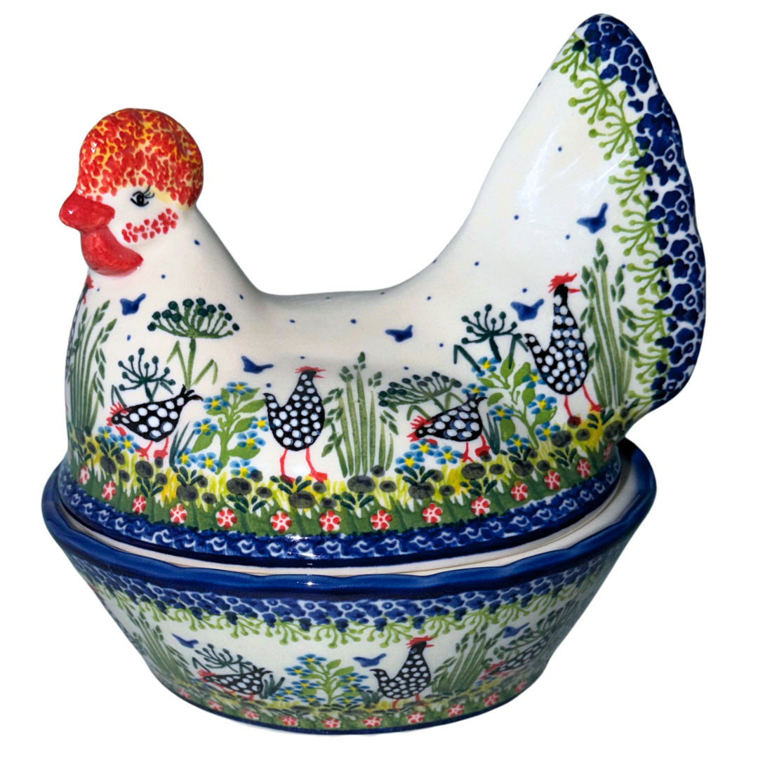 KALICH Polish Pottery Hen Container Baker Polka Chicken 950