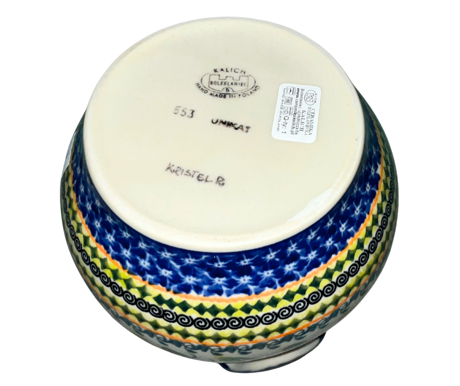 Kalich Polish Pottery 101 oz Pickle Jar – hand-painted cucumbers. Food-safe stoneware from Bolesławiec, perfect for pickling, storage, and home décor. Dishwasher safe.